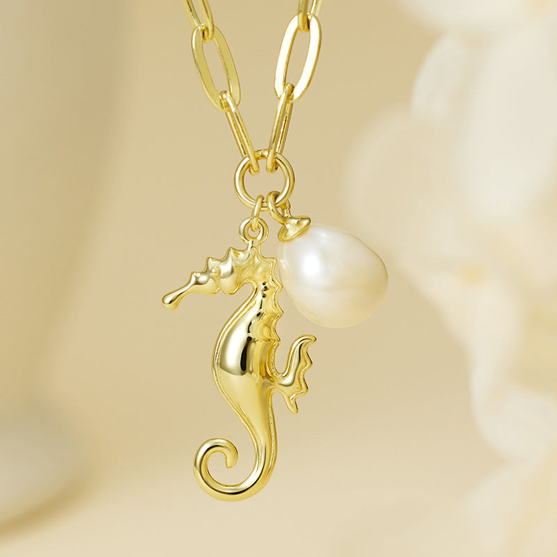 Seahorse Pendant Necklace – S925 Sterling Silver & Natural Freshwater Pearl