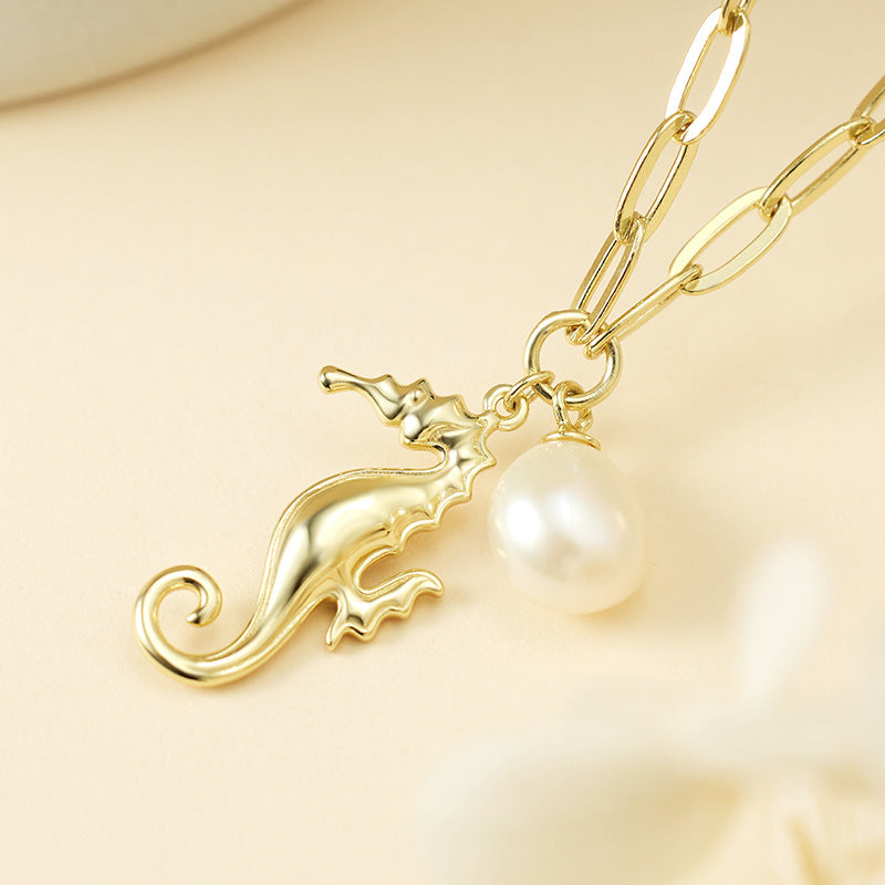 Seahorse Pendant Necklace – S925 Sterling Silver & Natural Freshwater Pearl