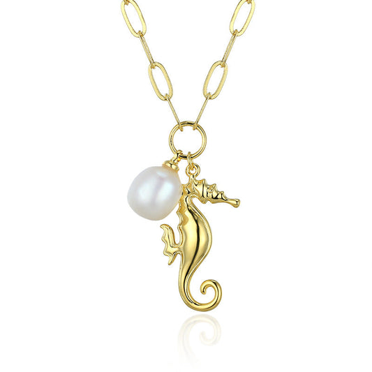 Seahorse Pendant Necklace – S925 Sterling Silver & Natural Freshwater Pearl